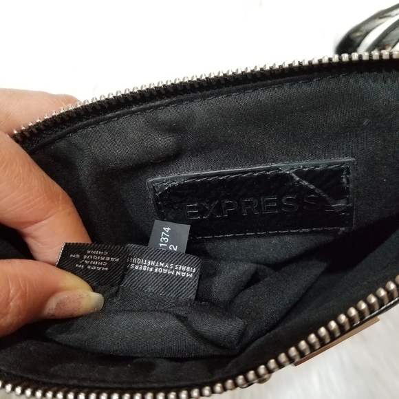 EXPRESS Black Patent Leather Wristlet, Zipper Closure. - Picture 16 of 16